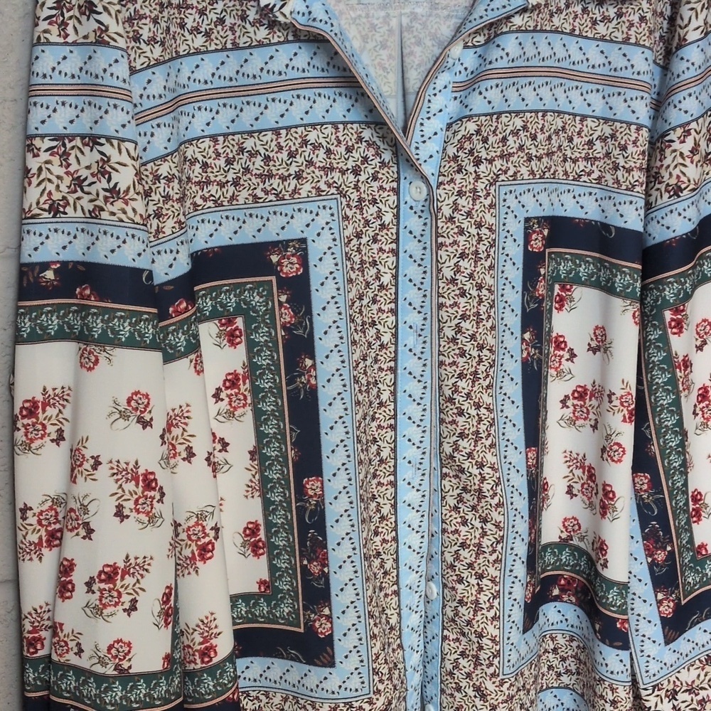 Women's Patchwork Paisley Floral Stylish Button Down Blouse Size 2X NWOT, Boho - Picture 5 of 9